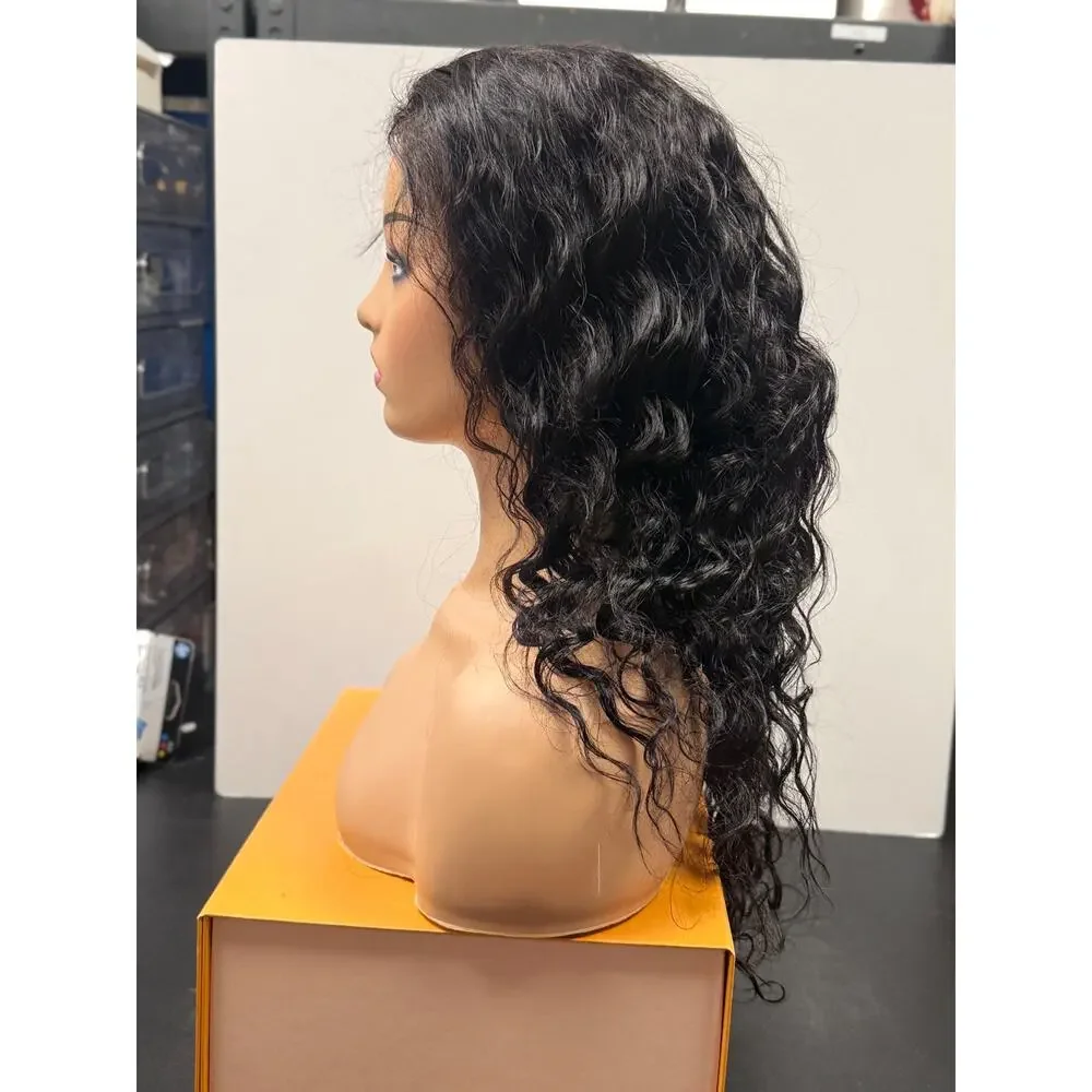 360 Lace Deep Wave Human Hair Wig Natural Black 22